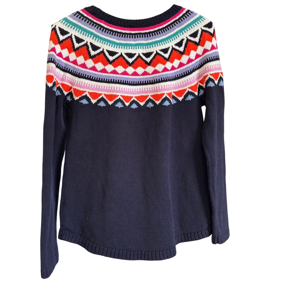 Talbots Navy Blue Fair Isle Geometric Yoke Knit Sweater‎ Sz M Preppy Old Money